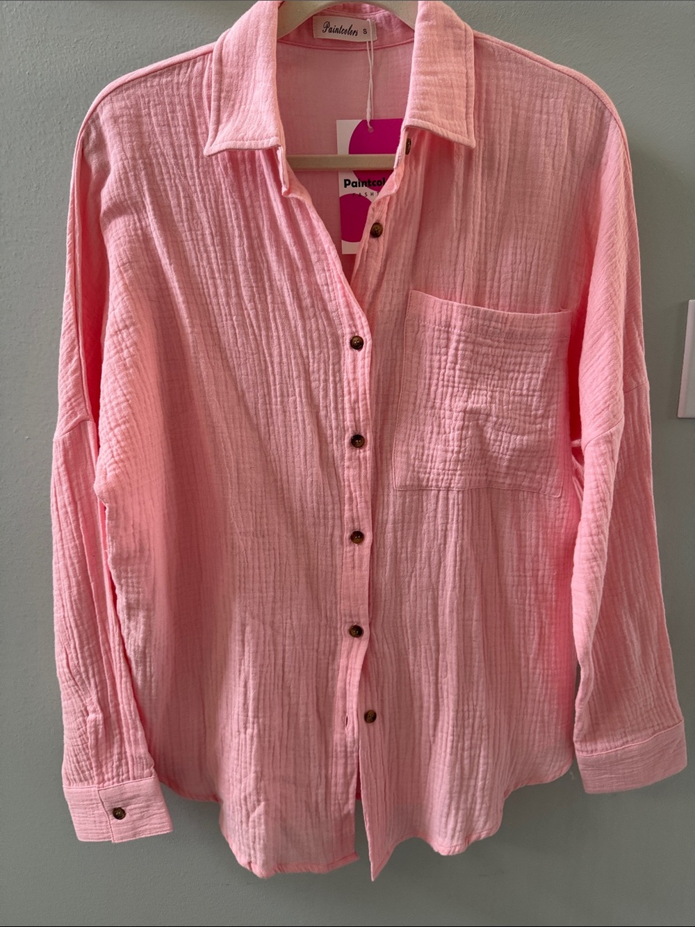 100% Cotton Pink Gauze Button-Up Shirt